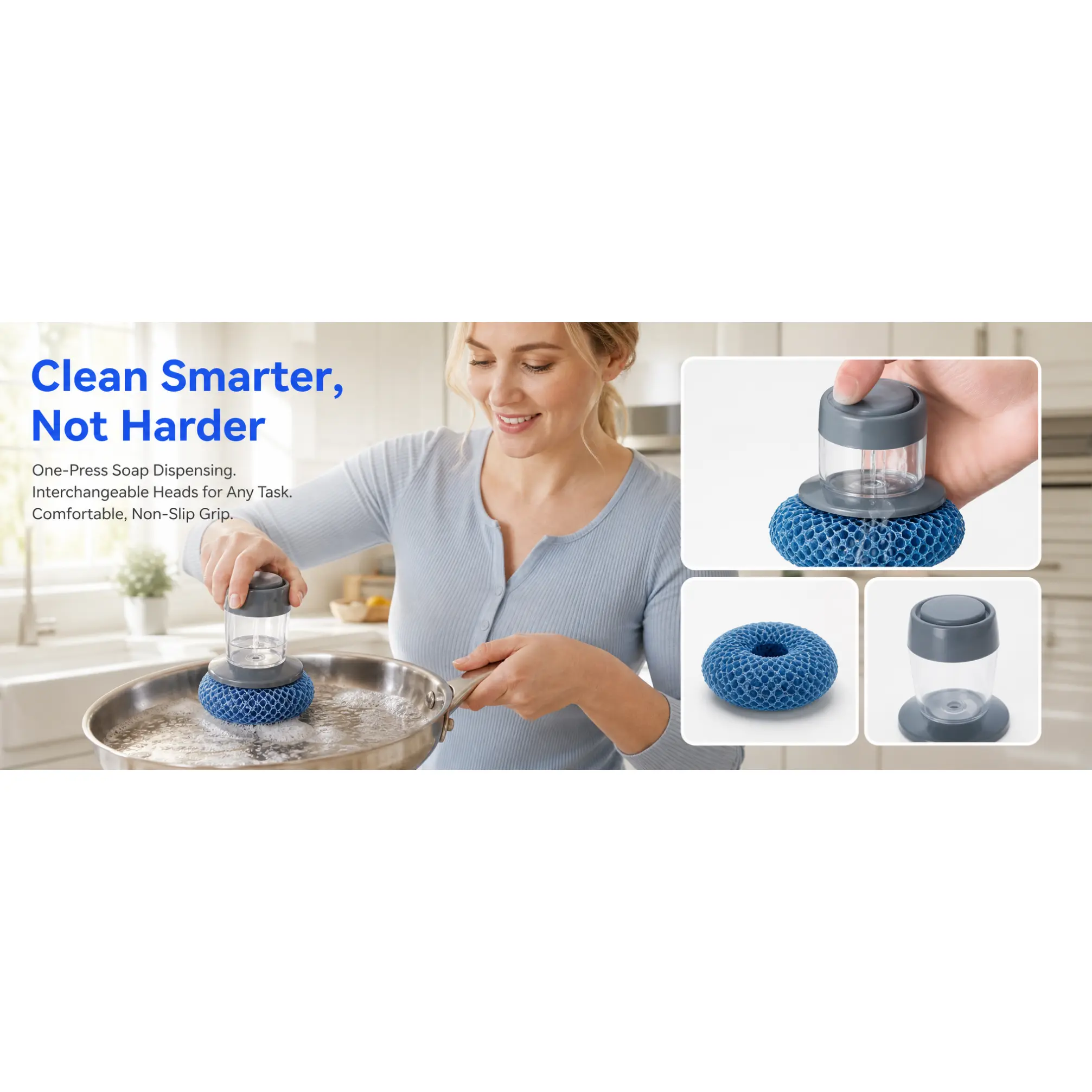 Efficient press-type automatic liquid-dispensing pot brush for kitchen use, household stove cleaning brush, steel wool brush, PET ball brush, bristle brush