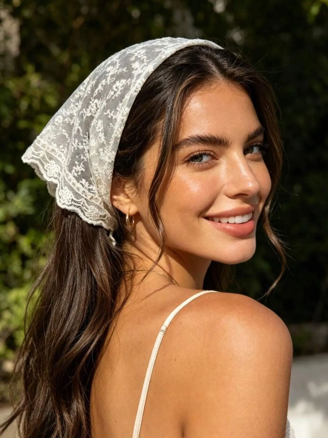 Fashion Boho Floral Lace Trim Triangle Scarf Headband, Women's Accessory for Vacation, Stylish Hair Tie, Trendy Headwear