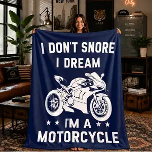 Soft I Don't Snore Motorcycle Print Flannel Blanket, Warm and Comfortable, Ideal for Bed, Sofa, Office, Camping, Travel