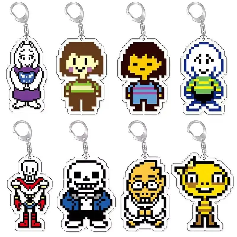 Juego Undertale Pixel llavero Cosplay Sans Flowey Papyrus Asriel colgante coche llavero bolsa accesorios dibujos animados regalo