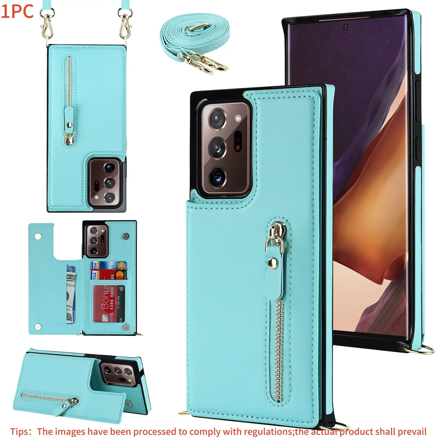 Zipper Stand Wallet Phone Case for Samsung Galaxy Note20 Ultra/note20/10, Solid Pattern, No Ca Prop 65, Includes Crossbody Strap, Cover, TPU Smartphone Casing