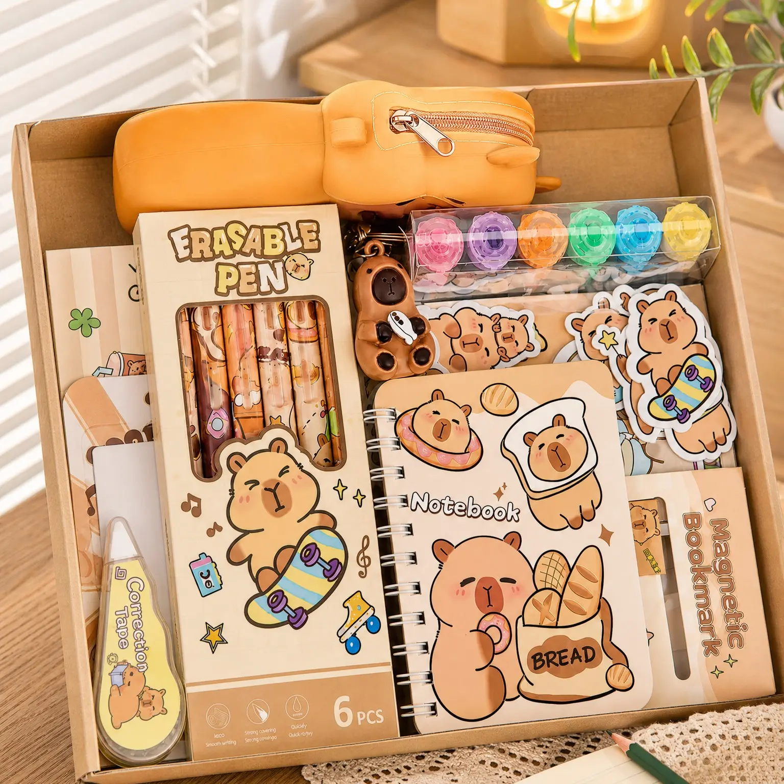 30PCS Capybara School Supplies Set for Girls - Cute Kawaii Stationery Kit with Pencil Case, Notebooks, Gel Pens & More, Ideal Back to School & Birthday Gift for Tween Girls Ages 5-13Gift