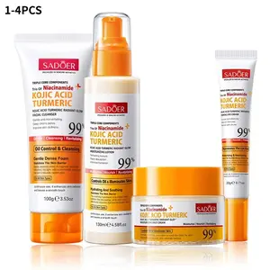 99% Kojic Acid Turmeric Skincare Set: Cleanser + Lotion + Cream + Eye Cream. Deeply cleanses, moisturizes and smooths, gently firms, suitable for different skin types. Korean skincare product, Cleansing Set, Turmeric Facial Set, Turmeric Radiance Set