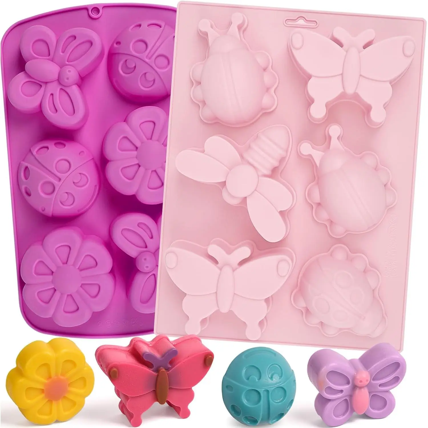 2 Pack Insect Silicone Soap Molds, 6-Cavity Dragonfly Butterfly Ladybug Shape Silicone Molds for Soap Making, DIY Baking Mold for Lotion Bars, Chocolate, Candy, Muffin, Biscuit, Cookie Pans