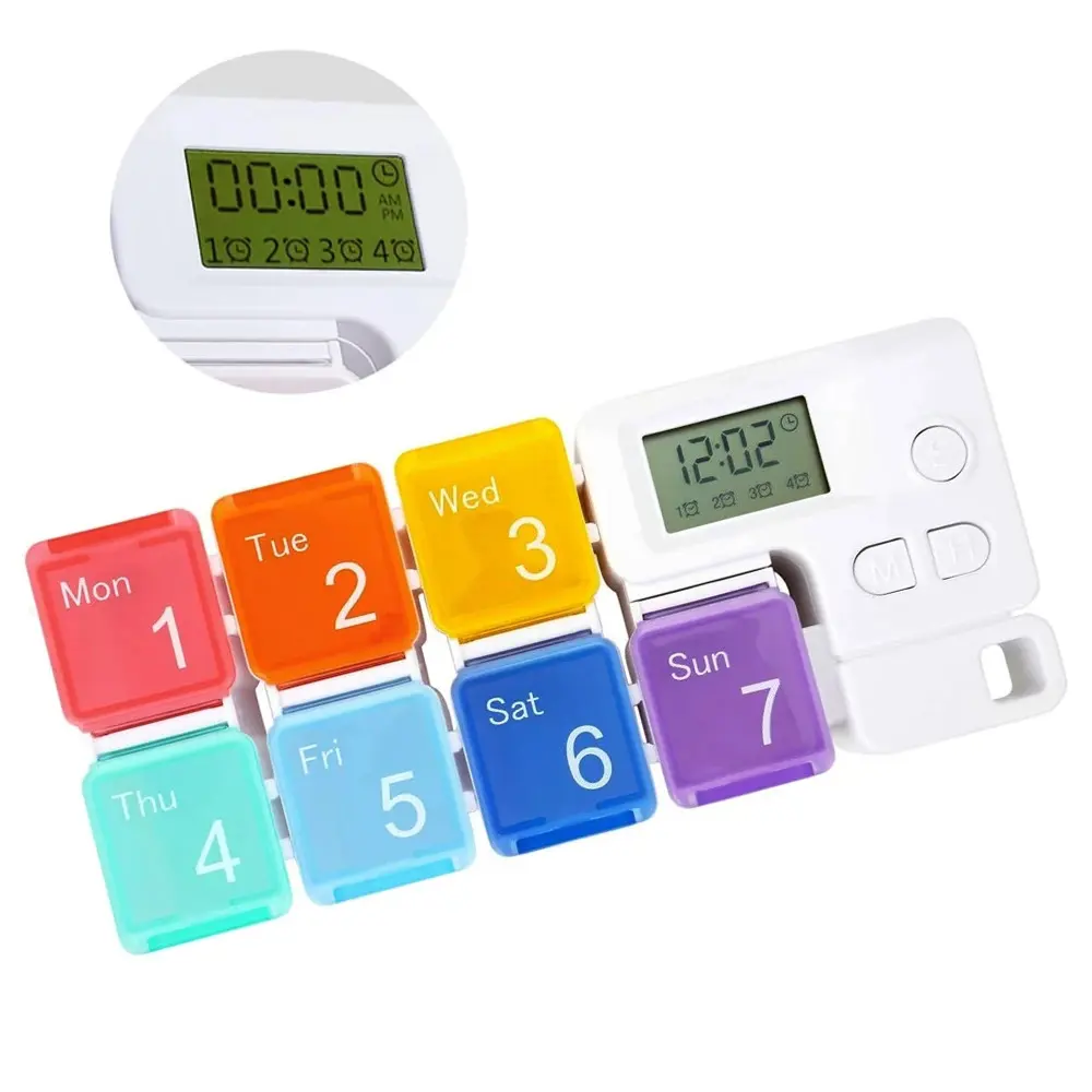 Food Grade 7-Day Electronic Pill Organizer - 7-Color Pill Box with Healthcare Reminder Alarm, Large-Capacity AM-PM Daily Weekly Medication Storage Container for Seniors, Travel-Home Supplies Organizer
