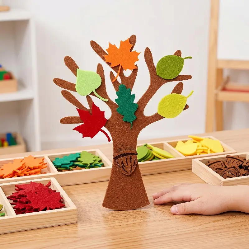 Cute Autumn Felt Maple Tree DIY Craft Kit - Thanksgiving Holiday Decorations, Wall/Door Hanging for Homes/Classrooms, Children's Art Supplies, Teacher's Day Keepsake Accessory, Maple Leaf