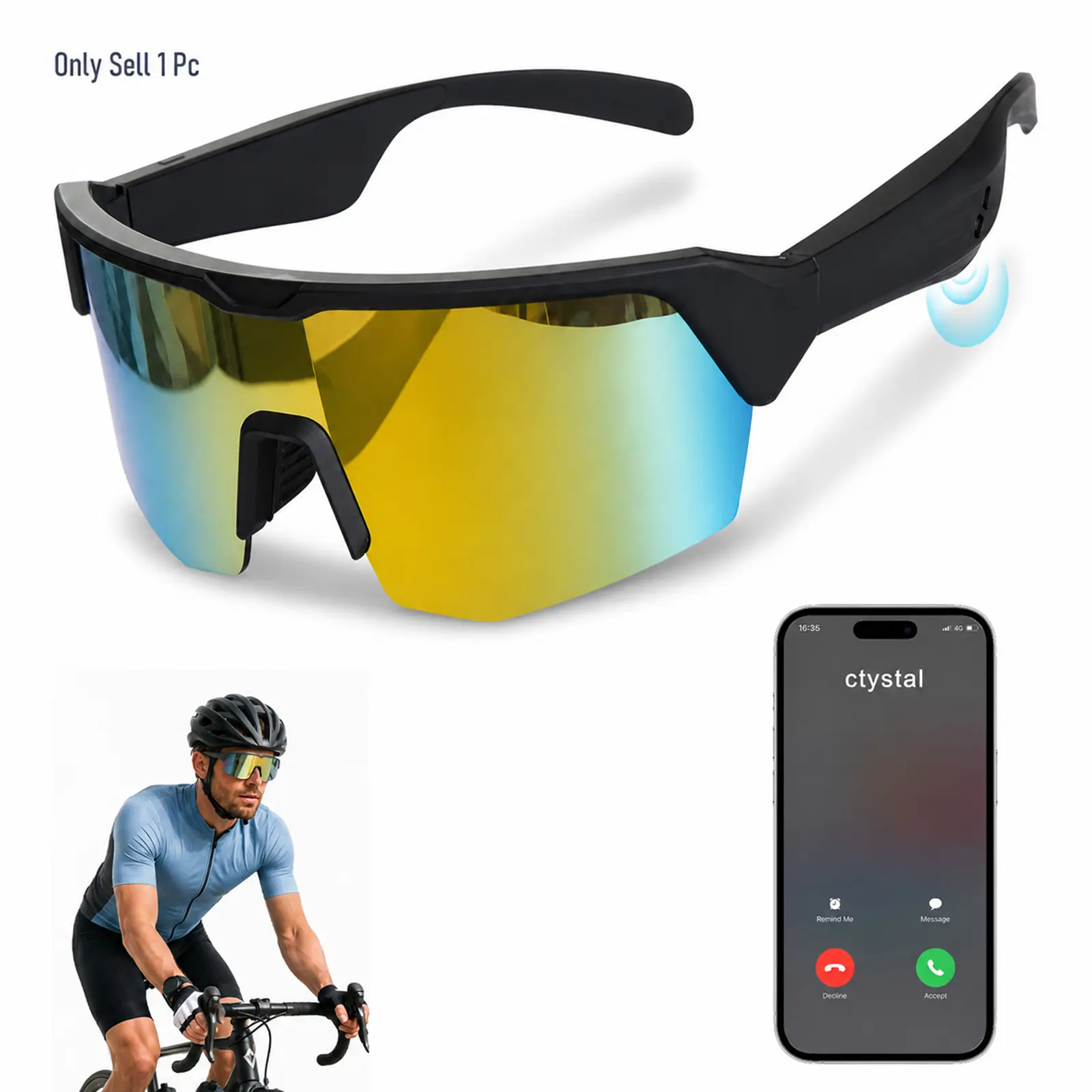 Bluetooth Polarized Sports Sunglasses, Open-Ear Wireless Audio Glasses with Hands-Free Calling, 130mAh Rechargeable Battery and Type-C Charging for Outdoor Activities