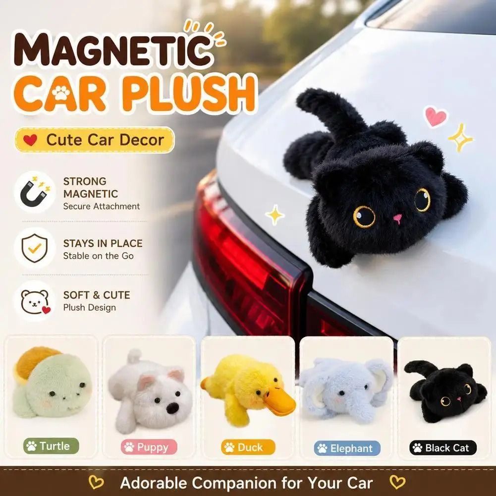 Magnetic Car Plush Toy Cute Cat Bear Stuffed Doll Roof Trunk External Decoration Magnet Car Ornament Styling Valentine Gift, Cars Accessories, Car Decorating