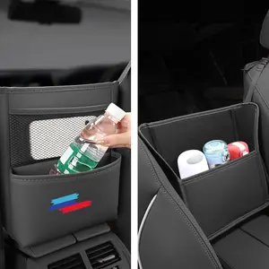 Car Purse Holder Between Seats, Nappa Leather Car Front Seats Organizer, Large Capacity Two-Sided Bag Cup Tissue Handbag Holder Storage for BMW X3 X5 X1 X7 4 3 5 2 7 8 Series Accessories, Black