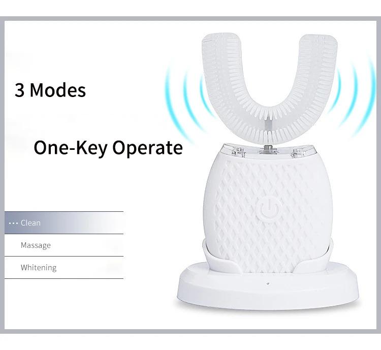 360° Ultrasonic Electric Toothbrush U Shaped for Adults Sonic Vibrations Tooth Brush with Charging Base Blue LED Light Whitening