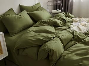 Queen Comforter Set Dark Green, Olive Green Soft Reversible All Season Down Alternative Quilted Duvet Insert, Microfiber Filling, Luxury Quality Bedding Sets in a Bag 3PCs 90x90, Green
