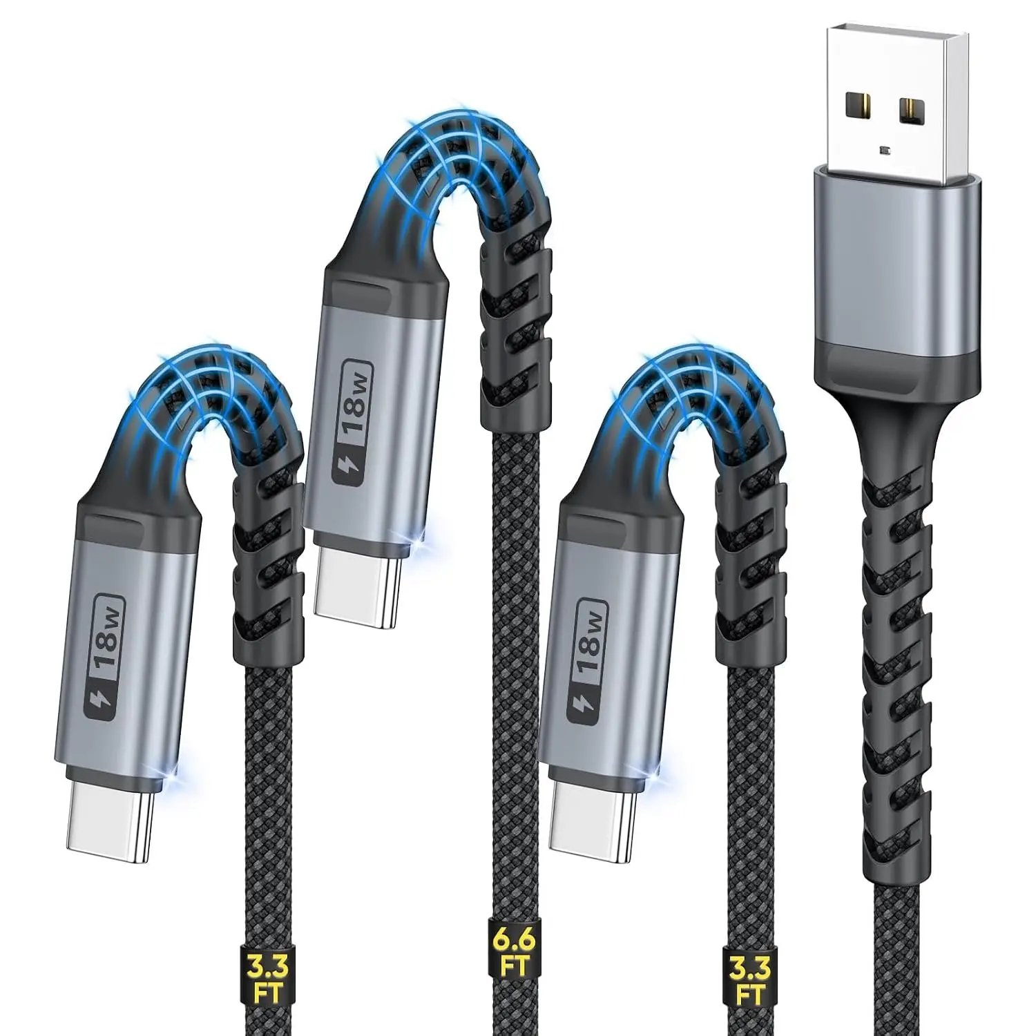 USB to USB C , 3Pack [3.3FT+3.3FT+6.6FT] 3A   Extra Durable USB A to C  for  /, Compatible with i-Phone 17 16 15 Series, , , TypeC Devices