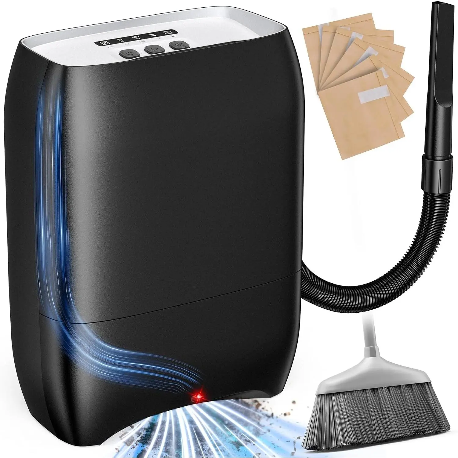 Touchless Vacuum Automatic Dustpan, 6-Pack Dustbags Automatic Dustpan with Nozzle Attachment, Auto Sensors Hair Vacuum for Salons, 2 Cleaning Modes Electric Dustpan for Floors