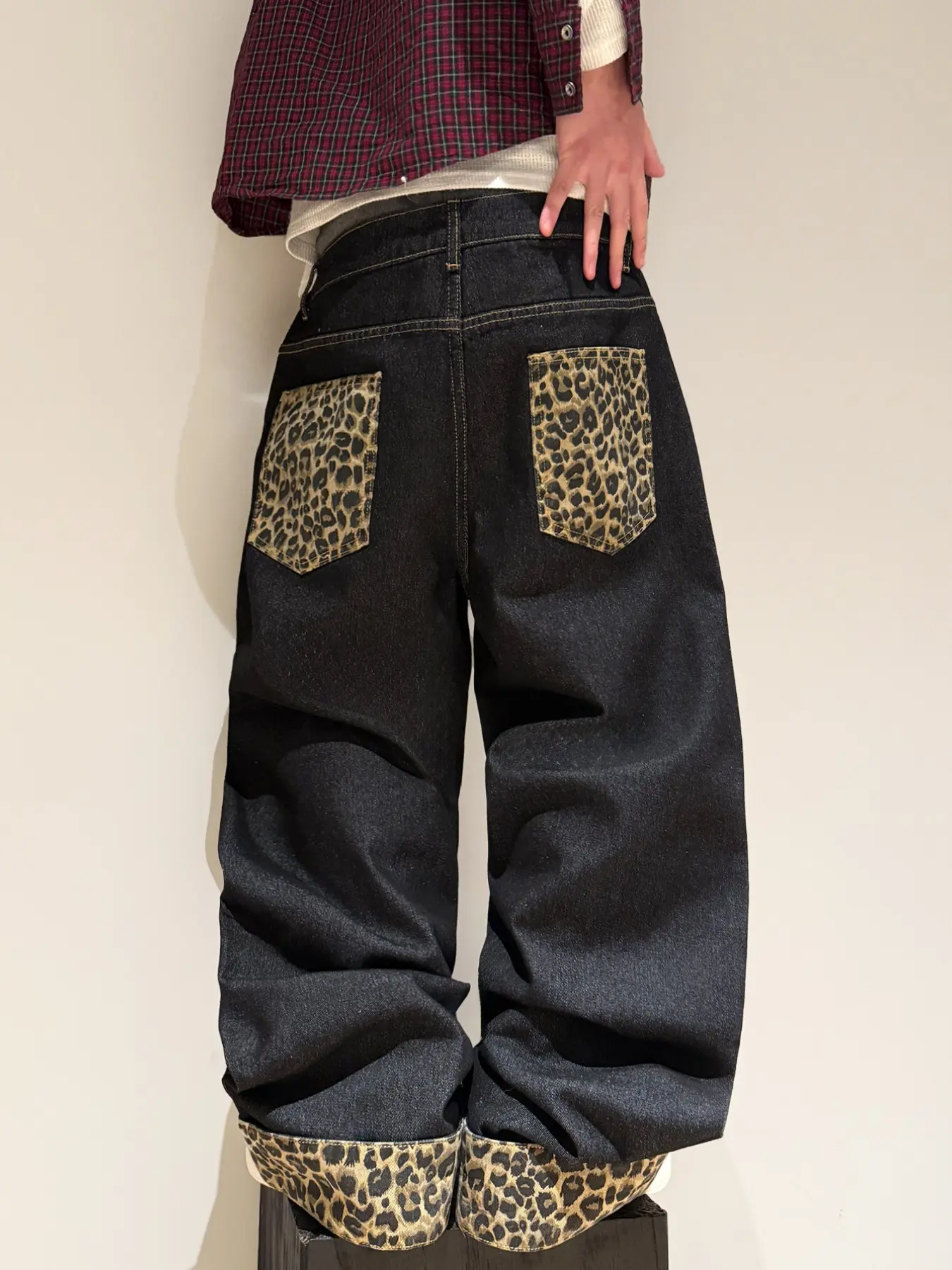 Men's Leopard Print Jeans, Y2K Street Style Loose-Fit Baggy Wide Leg Pants, Trendy Casual Long Trousers, Multiple Colors Available