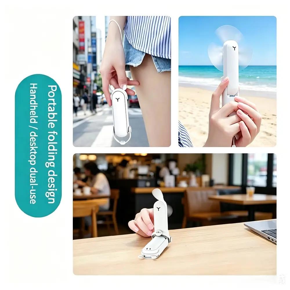 3-in-1 Mini USB Rechargeable Plastic Handheld Fan - Quiet, Adjustable, Foldable Desktop Gadget with Micro Cable, for Women, Travel & Office Use, Power Bank, Gadgets