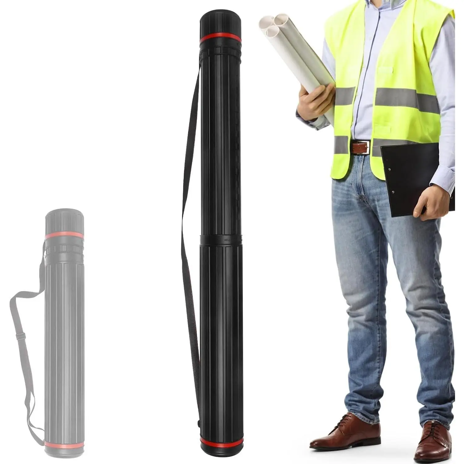 Expandable Poster Tube with Strap – 25"–38.5" Blueprint Storage Tube - Waterproof Lightproof Document Carrier for Artwork Maps & Plans