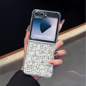 Multiple Posture Pet Sketches Silicone Smartphone Case, Handheld Cellphone Cover for Samsung ZFlip 4/5/6/7, Shock-Proof Hard Shell, Fashionable Aesthetic Design for Mobile Devices