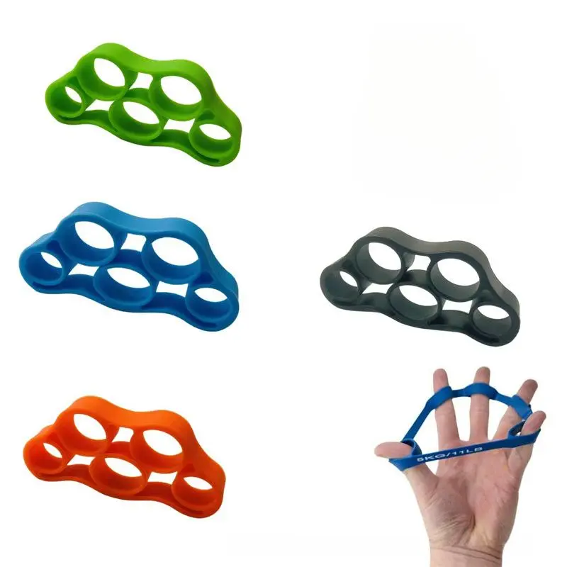 5-Piece Silicone 5-Finger Circle Black Exerciser, Elastic Resistance Band Fitness Equipment for Home Gym Strength Training & Hand Rehabilitation Exercise