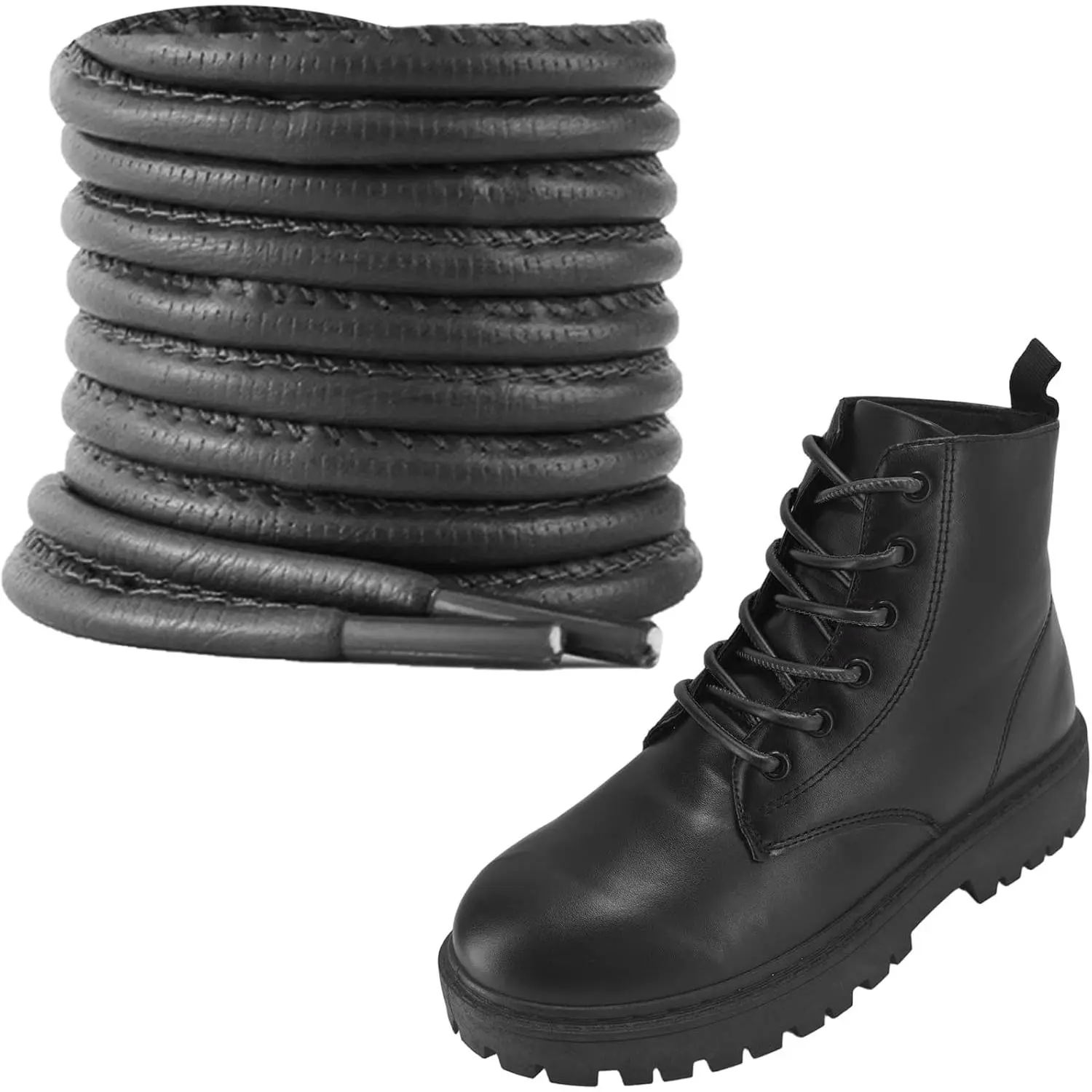 5/32'' (4mm) Round PU Leather Shoelaces for Boots, 1 pair Matte Finish Shoe Strings  Laces