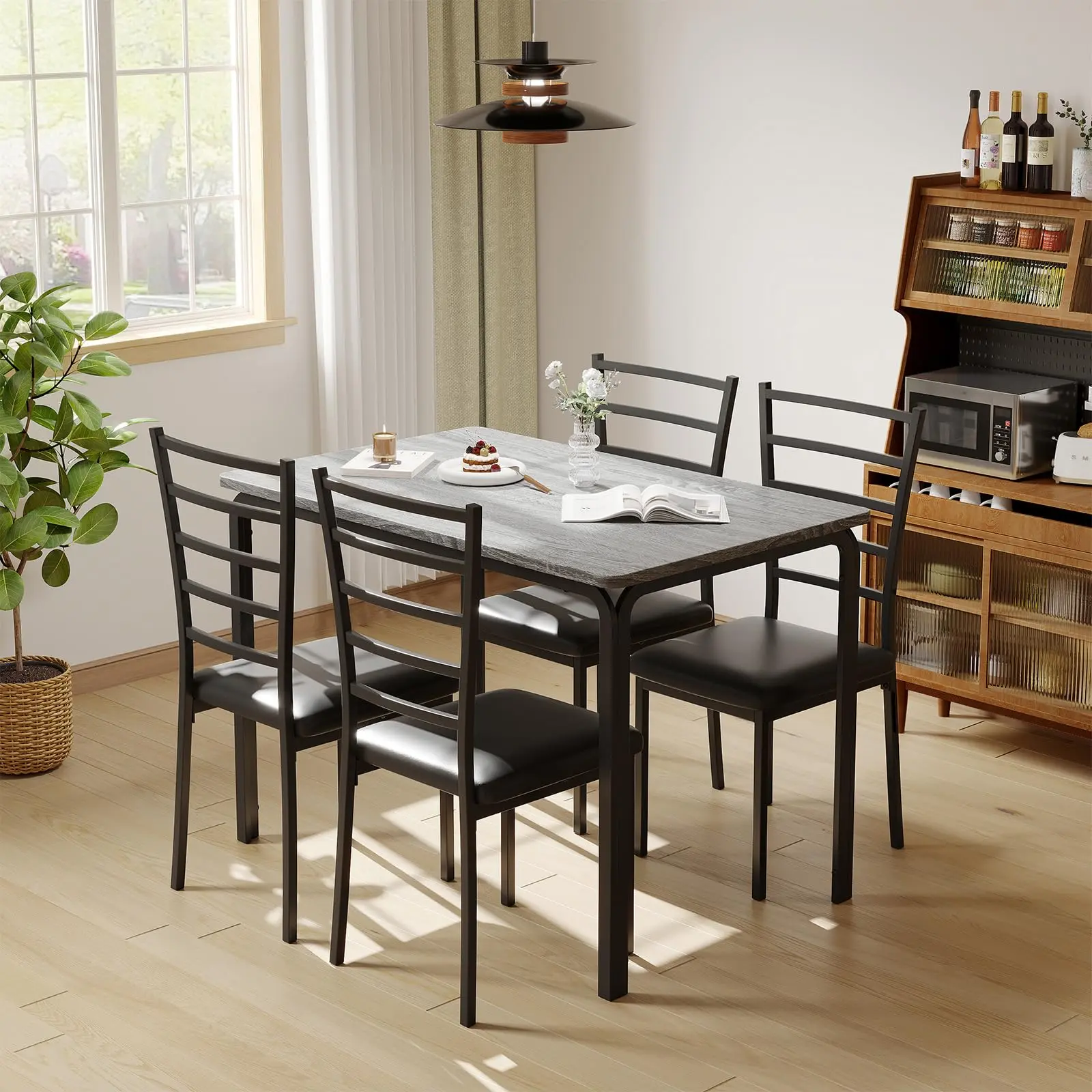 GARVEE5-Piece Kitchen Dining Room Table Chair Set for Small Space, Indoor Modern Dinette Set for 4, Square Dinner Table Set for Dinette, Breakfast (Grey)
