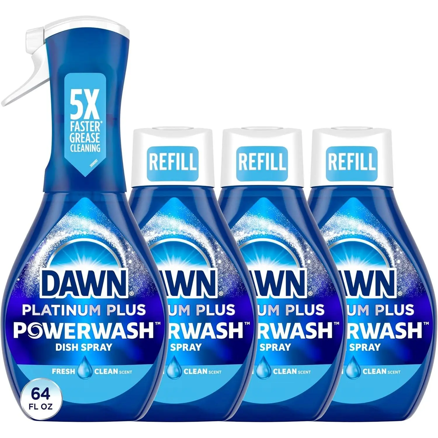 Dawn Powerwash Spray, Dish Soap, Dishwashing Liquid, Fresh, 1 Starter Kit + 3 Refills, 4x16 Fl Oz