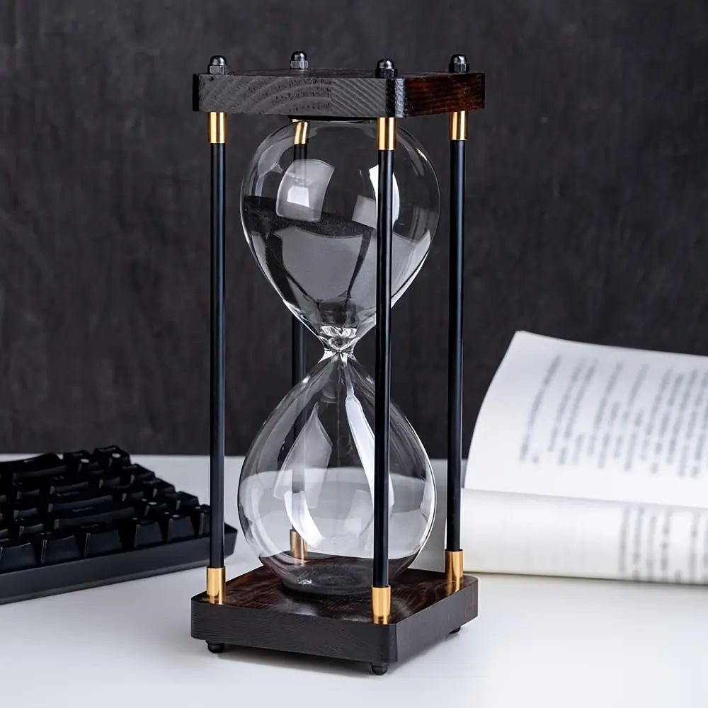 Vintage 60-Minute Hourglass Timer Standing Clock Decor Wooden Kitchen Timer Decorative Glass Hourglass - Ideal For Studying And Cooking - Home Decor, Office Decor, Bedroom Decor - Birthday, New Year, Christmas Gift - No Electricity Required