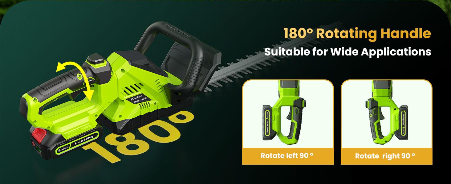 20'' Hedge Trimmer with Battery, 3000RPM Bush Clipper with 2pcs 2000mAh Batteries, 180° Rotatable Head, 2/3'' Blade Gap Green