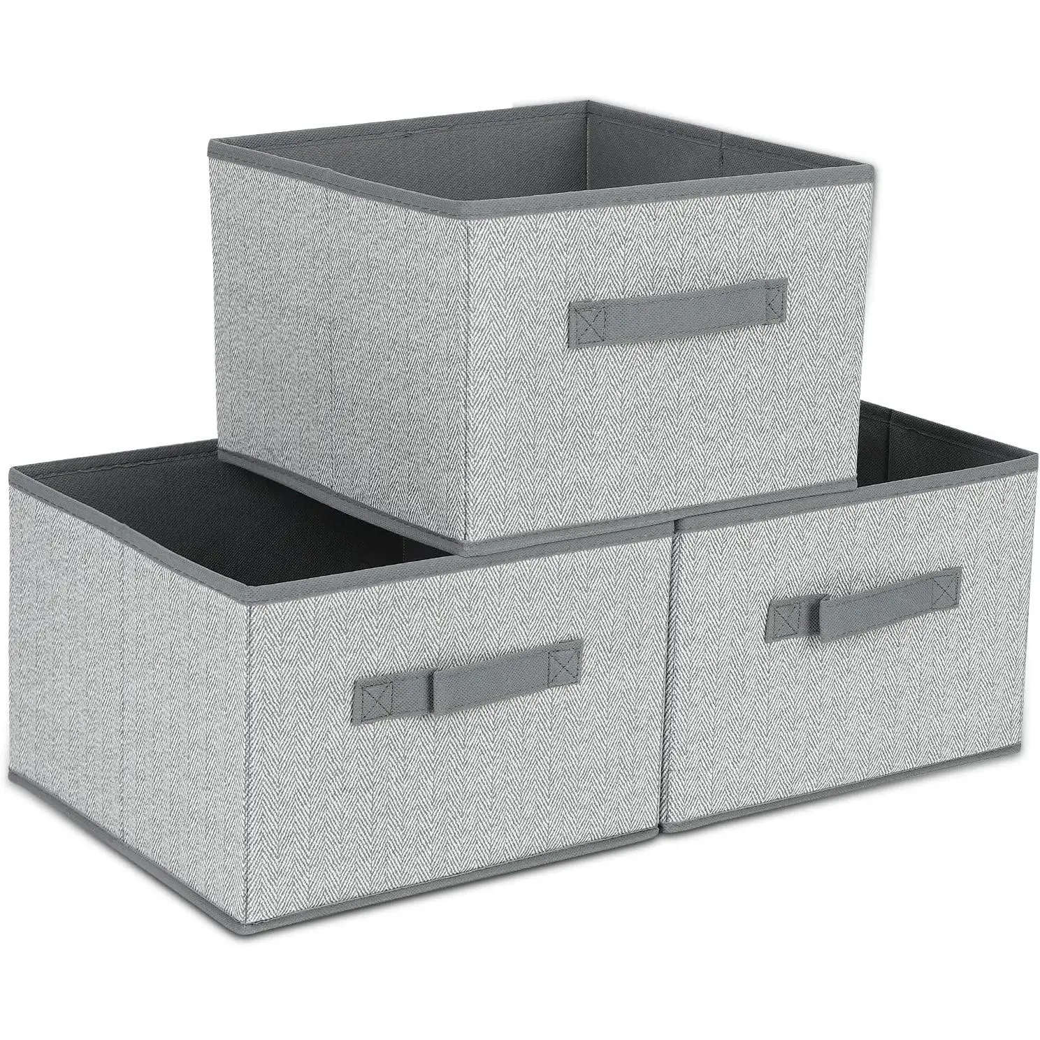DAYARD 3-Pack Foldable Fabric Storage Cube Bins, 11 x 11 x 8 Inch Grey Storage Baskets Boxes for Shelves, Closet, Bookshelf, Nursery Organizer Containers
