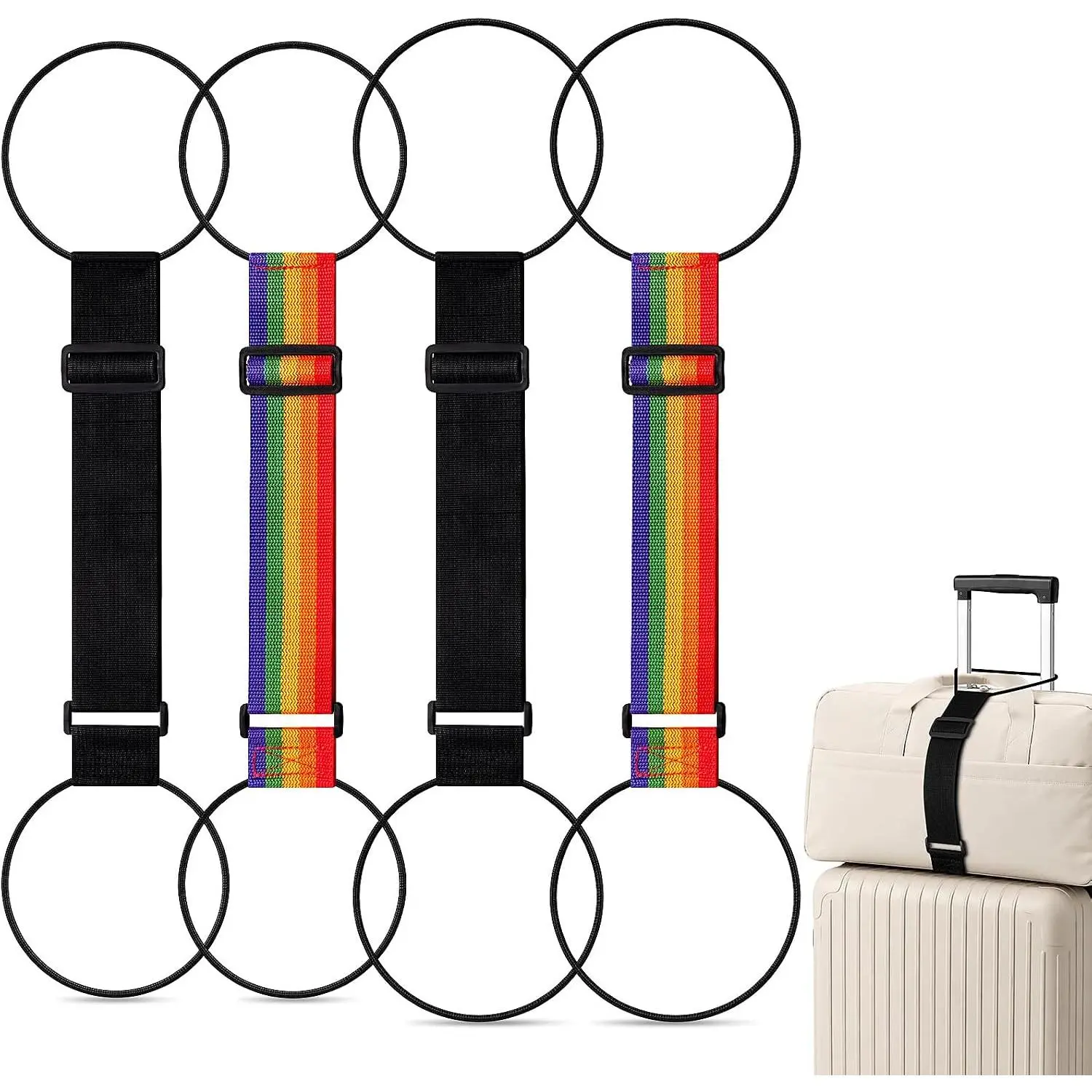 Adjustable Luggage Connector Straps, 4 Pack Luggage Straps for Suitcases | 2 Standard + 2  Elastic Rings, Durable, , Bungee Straps, Travel Suitcase Essential Travel Essentials