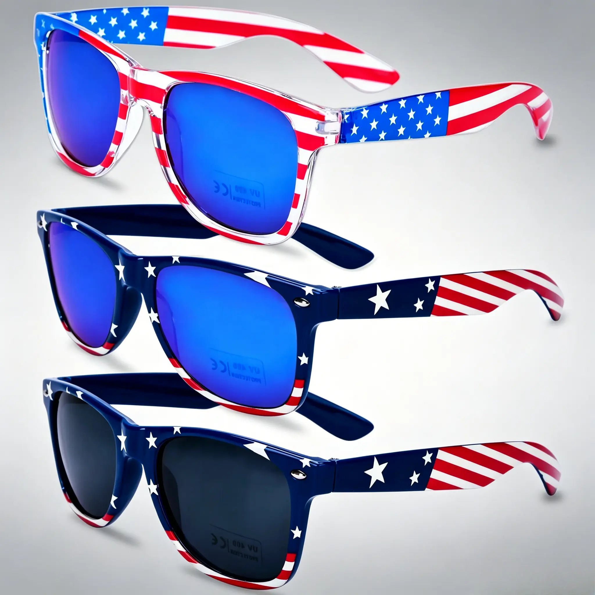 Unisex Patriotic American Flag Cool Sunglasses Set - 3-Pair Fashion Accessories, UV Protective Sun Glasses Eyewear for Independence Day Party, Uv Protective Sunglasses