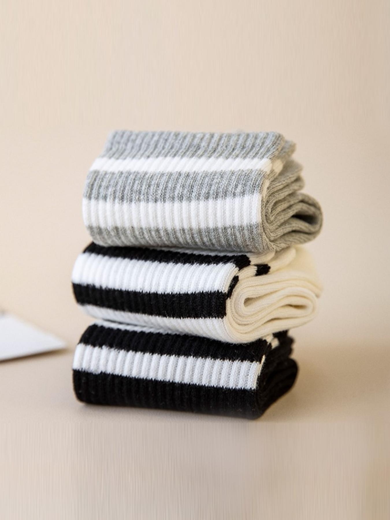 Women's Striped Crew Socks, Casual Comfy Breathable Athletic Running Knit Mid Calf Socks, Women's Hosiery for Daily Wear