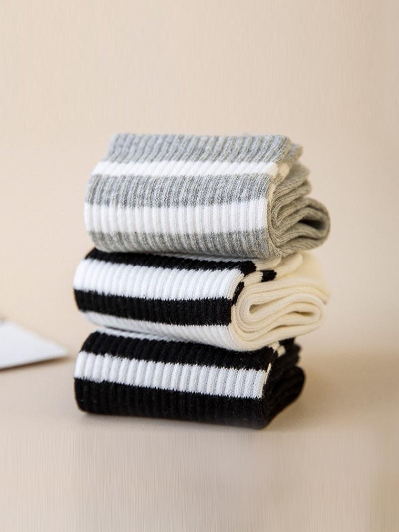 Women's Striped Crew Socks, Casual Comfy Breathable Athletic Running Knit Mid Calf Socks, Women's Hosiery for Daily Wear