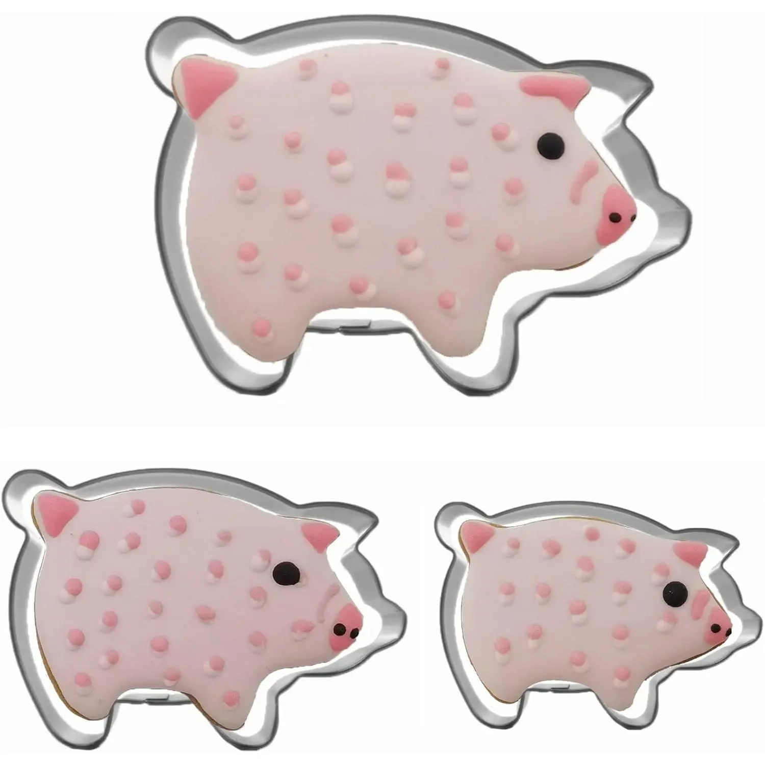 Stainless Steel Mini Pig Shaped Cookie Cutters Set (3-Count) - Farm Theme Bakeware for Kitchen Baking, Pastry, Cheese, Fruit Decor, Sugar Biscuit, Cake & Playdough DIY Crafts, Utensils