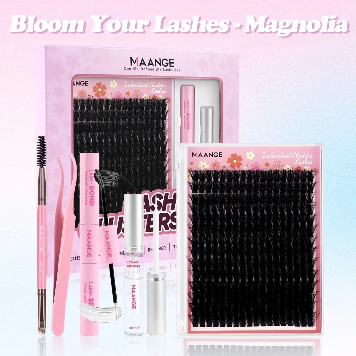 MAANGE Lash Clusters Kit, 252Pcs Individual Cluster Lashes 10-16mm, Ultra-Thin Band Faux Mink DIY Eyelash Extensions with Lash Bond Seal, Remover, Tweezers & Double-ended Eyebrow Brush, Feather Soft for Natural Full Lash Look