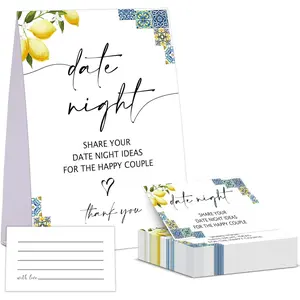 Blue Tiles and Lemons Date Night , Date Night Ideas Sign with 50 Cards, Bridal Shower , Modern Bridal Shower Decorations, Wedding Date Night Advice - 02