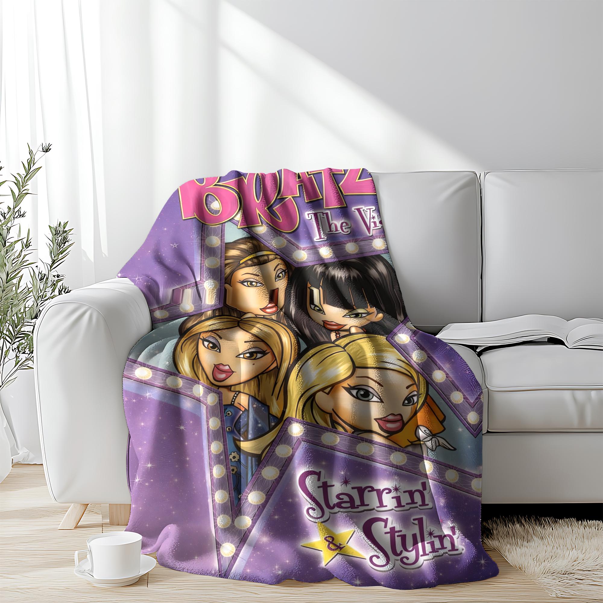 Bratz Starrin' & Stylin' The Video Fleece Blanket – Retro Y2K Bratz Dolls Plush Throw, Perfect for 2000s Nostalgia Fans, Ideal for Girls Bedroom, Dorm or Vanity Room Decor
