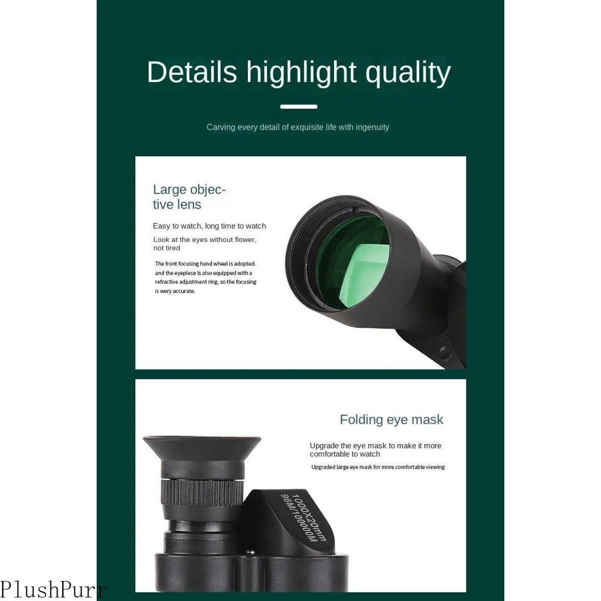 Portable High-Definition Monocular Telescope 1000x20mm with High Magnification Zoom Compact Scope for Hunting Camping Mountaineering Outdoor Fishing and Travel