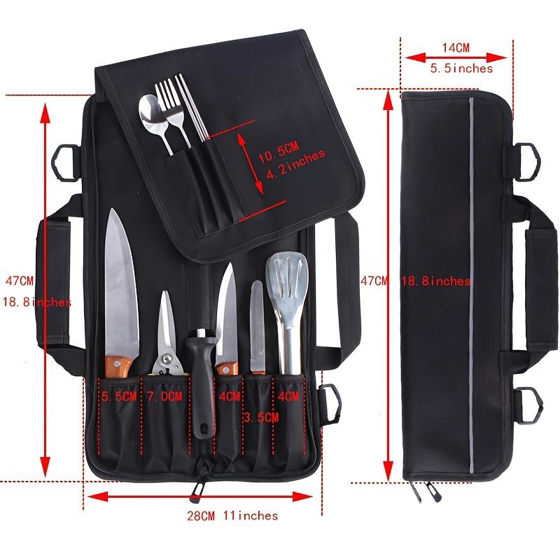 [Rollup Design] Durable Oxford Cloth Chef's Knife Roll-Up Storage Bag with Adjustable Strap - Machine Washable, Zippered Organizer for Kitchen Knives & Outdoor Grilling Tools, Ideal for Daily Commute & BBQ Prep, Chef Knife Bag