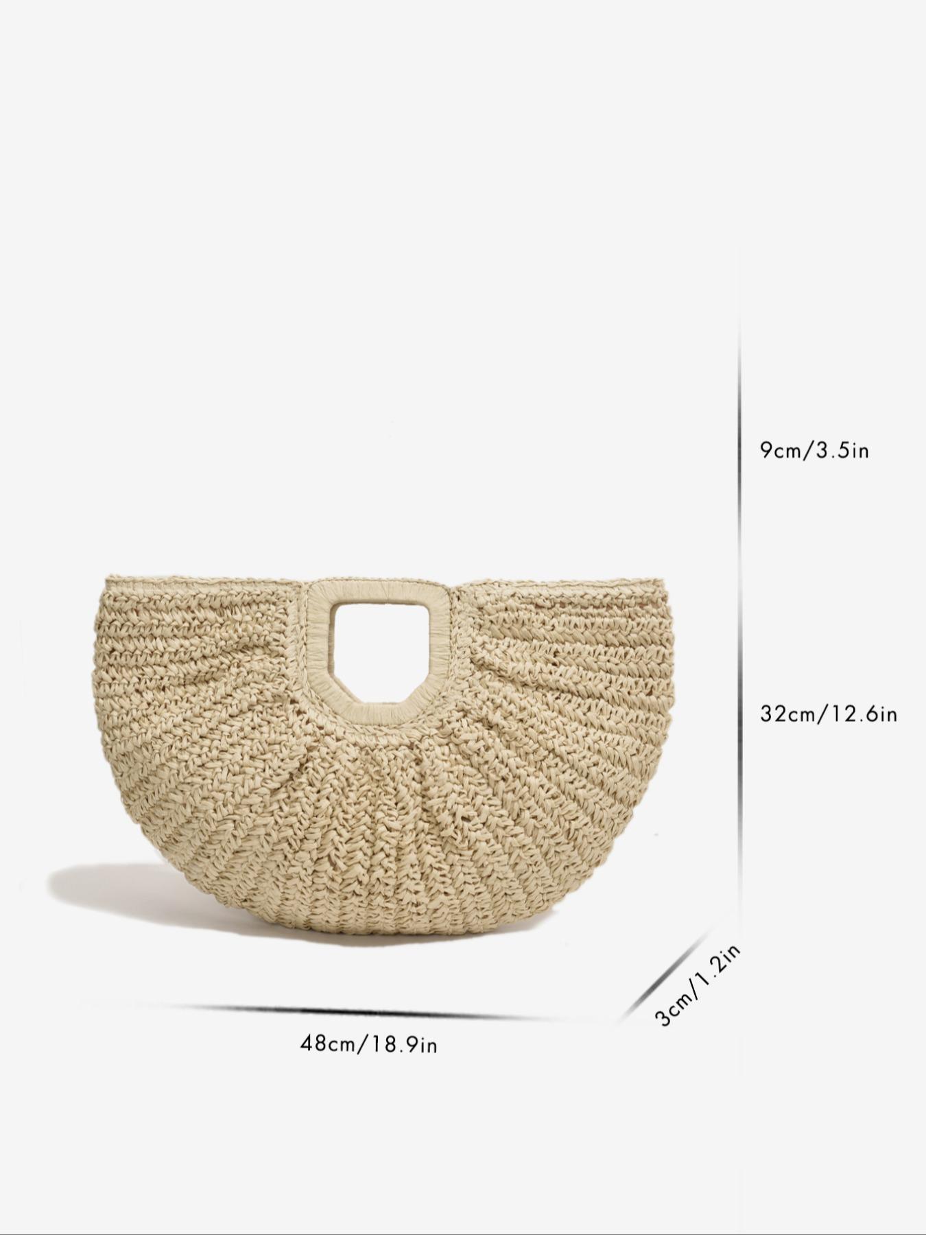 Women's 2026 Summer Large-Capacity Bohemian Straw Handbag, Casual Trendy Versatile Plain Color Bag for Travel and Daily Use