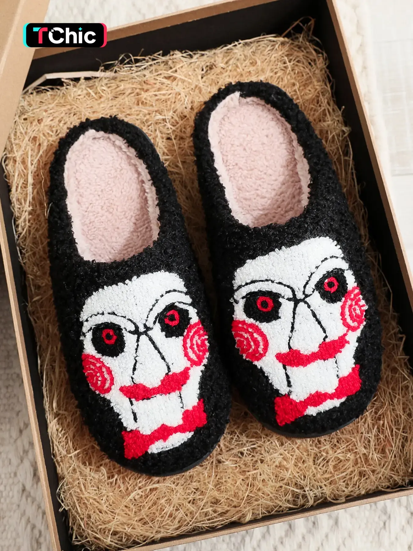 Horror Movie Cartoon Embroidered Plush House Slippers for Men and Women, Soft Comfortable Home Shoes for Autumn and Winter, Ideal Relaxation Slippers and Perfect Halloween Gift, Affordable Slippers, Sleepers
