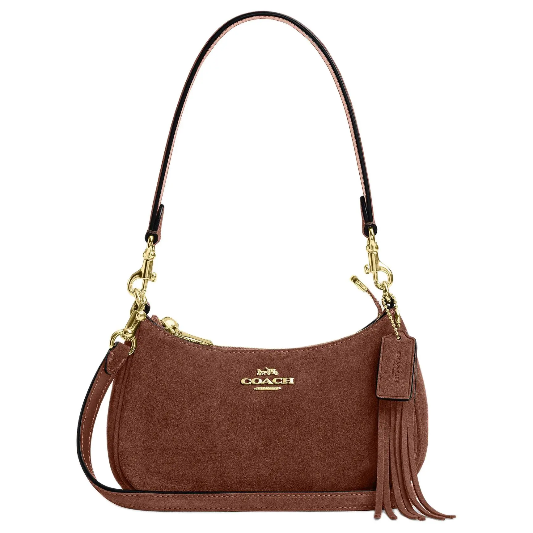 COACH Teri 19 Fringe-Trimmed Satchel with Gold Hardware, Genuine Leather, Small Crossbody Bag for Women, Vintage Brown