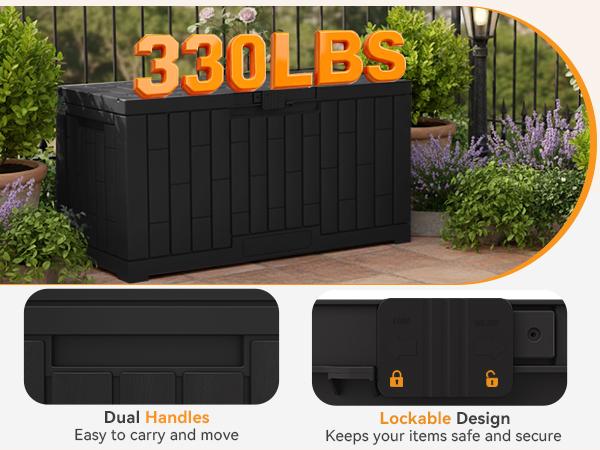 60 Gallon Outdoor Storage Box, Waterproof Resin Deck Box with Handles, Lockable Patio Bench for Cushions & Gardening Tools