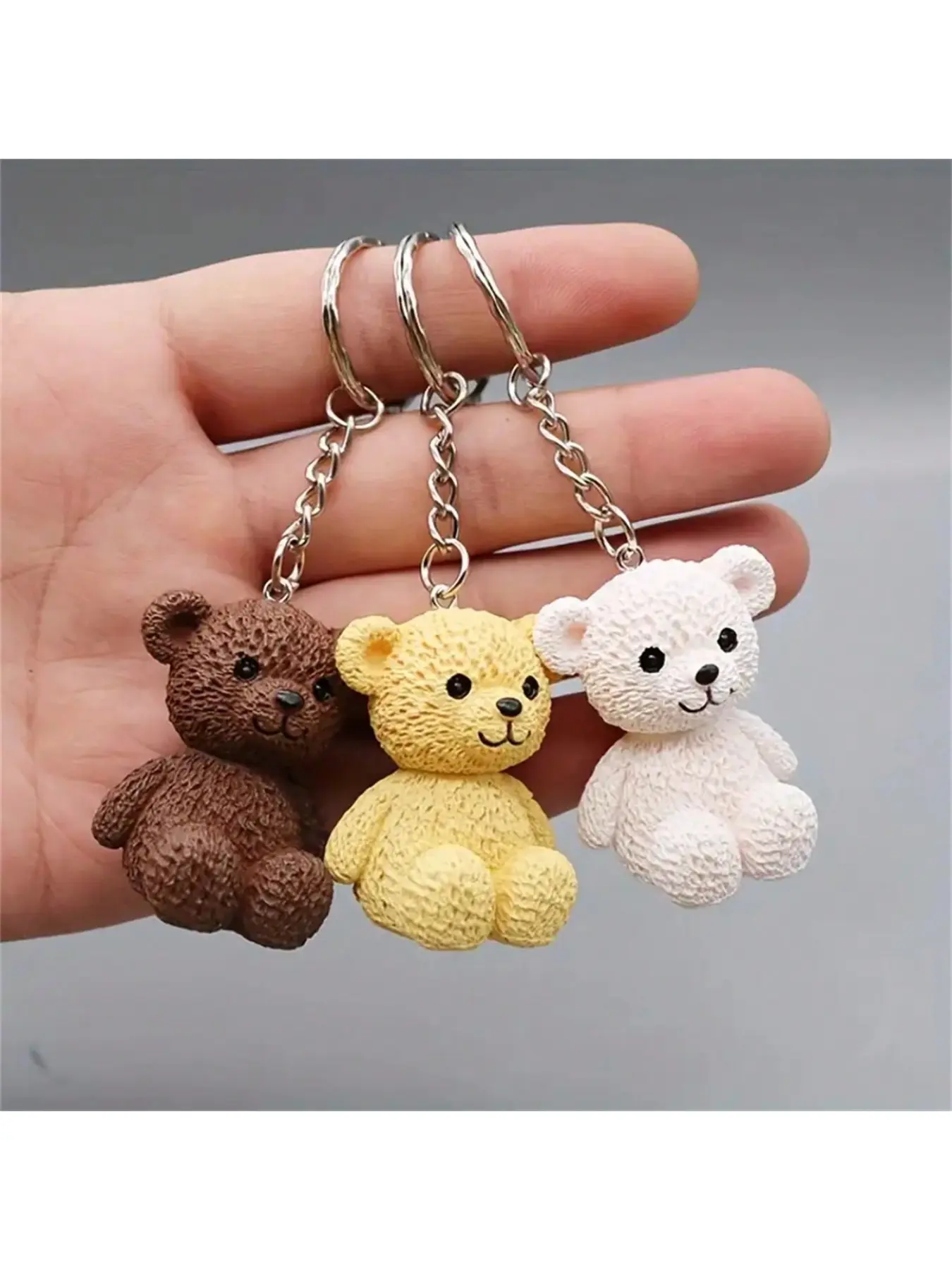 3Pcs Cute Sitting Bear Doll Keychains, Creative Cartoon Animal Pendants, Bag Charms Ornaments, Universal Accessories for Students Backpacks, Birthday Gifts for Men & Women