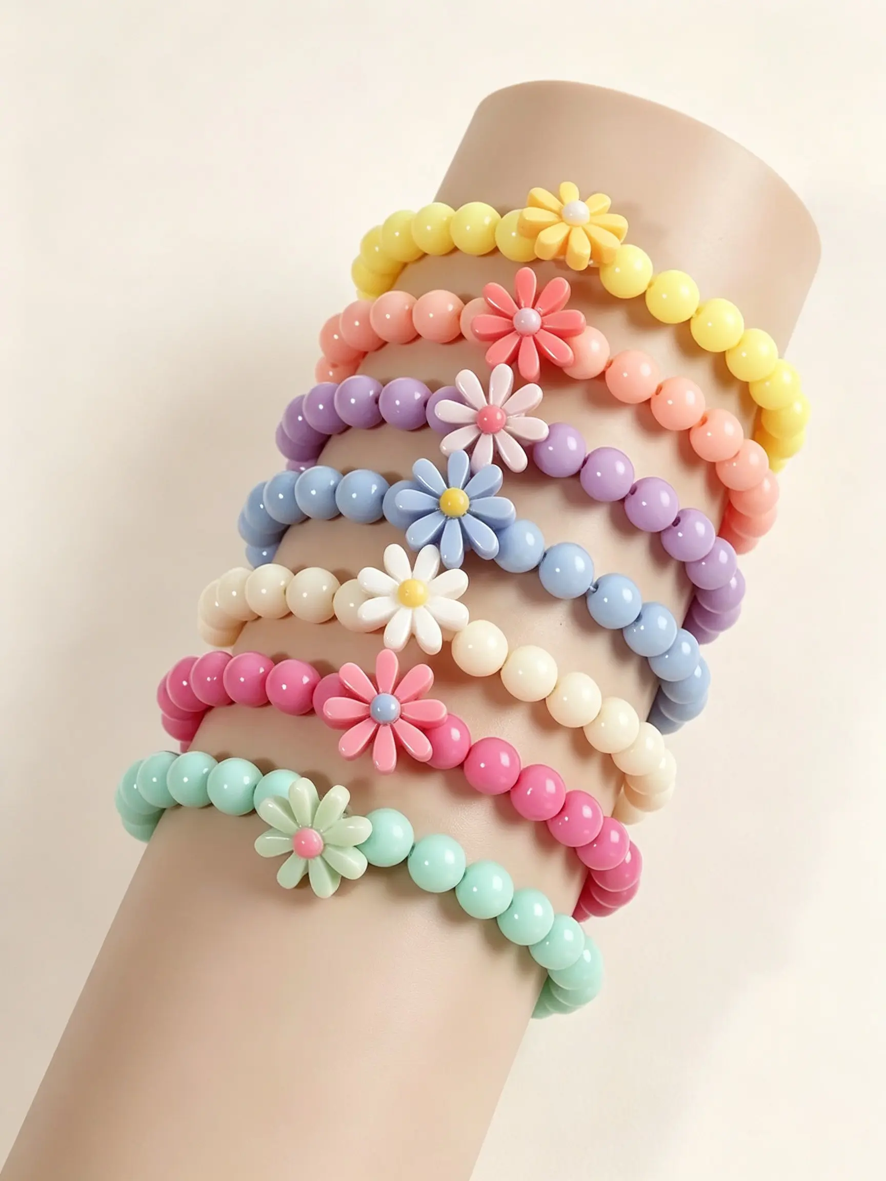 7pcs Bohemian Vacation Style Elastic Beaded Bracelet, Lightweight Floral Design, Comfortable Wear, Ideal for Daily Use, Gifts, Beach Trips