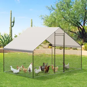 Large Walk-In Metal Chicken Coop – Secure Outdoor Poultry Cage with Waterproof Cover – Safe Backyard Chicken Enclosure with Top for Hens, Ducks, Rabbits – Great for Farms and Gardens