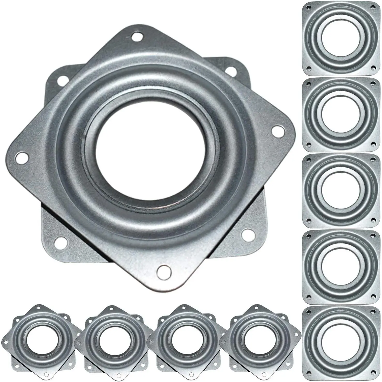 10-piece set 3inch Lazy Plate Hardware Square Rotating Bearing Plate Turntable| Lazy Susan hardware base, used for trays, kitchen storage racks, craft tables, galvanized steel rotating tray, load capacity 500 pounds