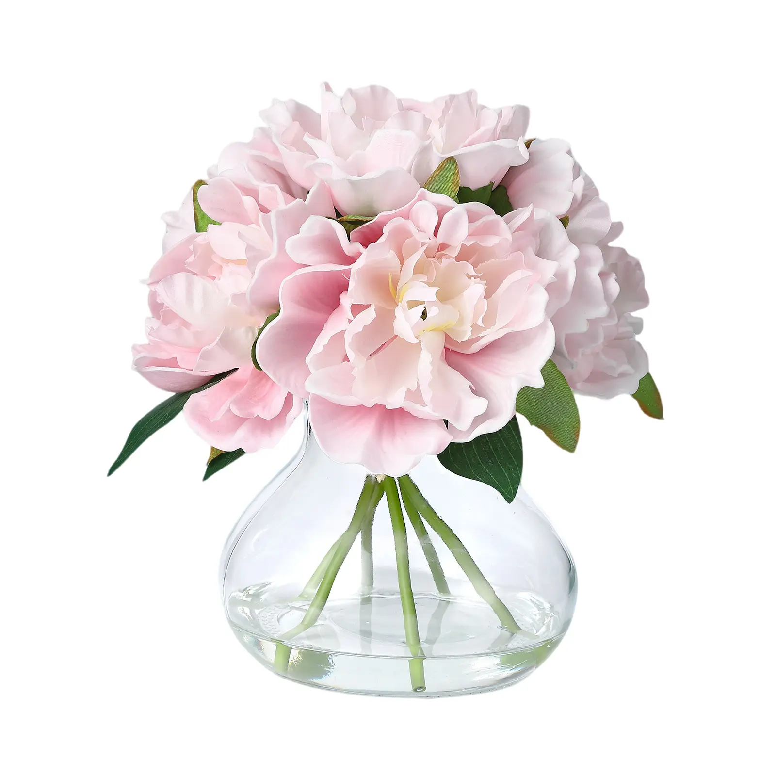 Lifelike Orange Silk Artificial Peony Flower Arrangement With Glass Vase & Faux Water, Realistic Tabletop Centerpiece for Shelf, Bathroom, Household and Wedding Decoration, Colorful Home Accent