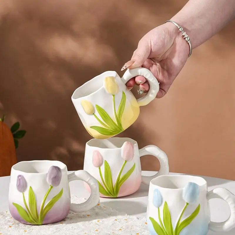 Tulip Ceramic Mug, Multi-Color Options, 390ML, Home Office Drinking Cup, Perfect Gift for Friends, Ideal for Holidays