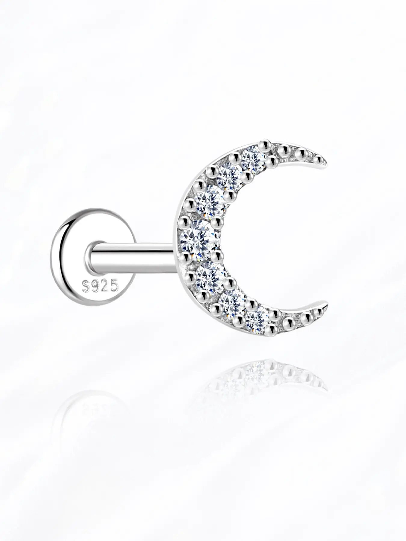 VORA 18K Gold Plated S925 Sterling Silver D Color VVS Synthetic Diamond Moissanite Flatback Stud Earring | Sparkly Celestial Crescent Moon Cartilage Helix Piercing Waterproof Hypoallergenic ,Non-Tamish, Ideal Holiday Gift Choice