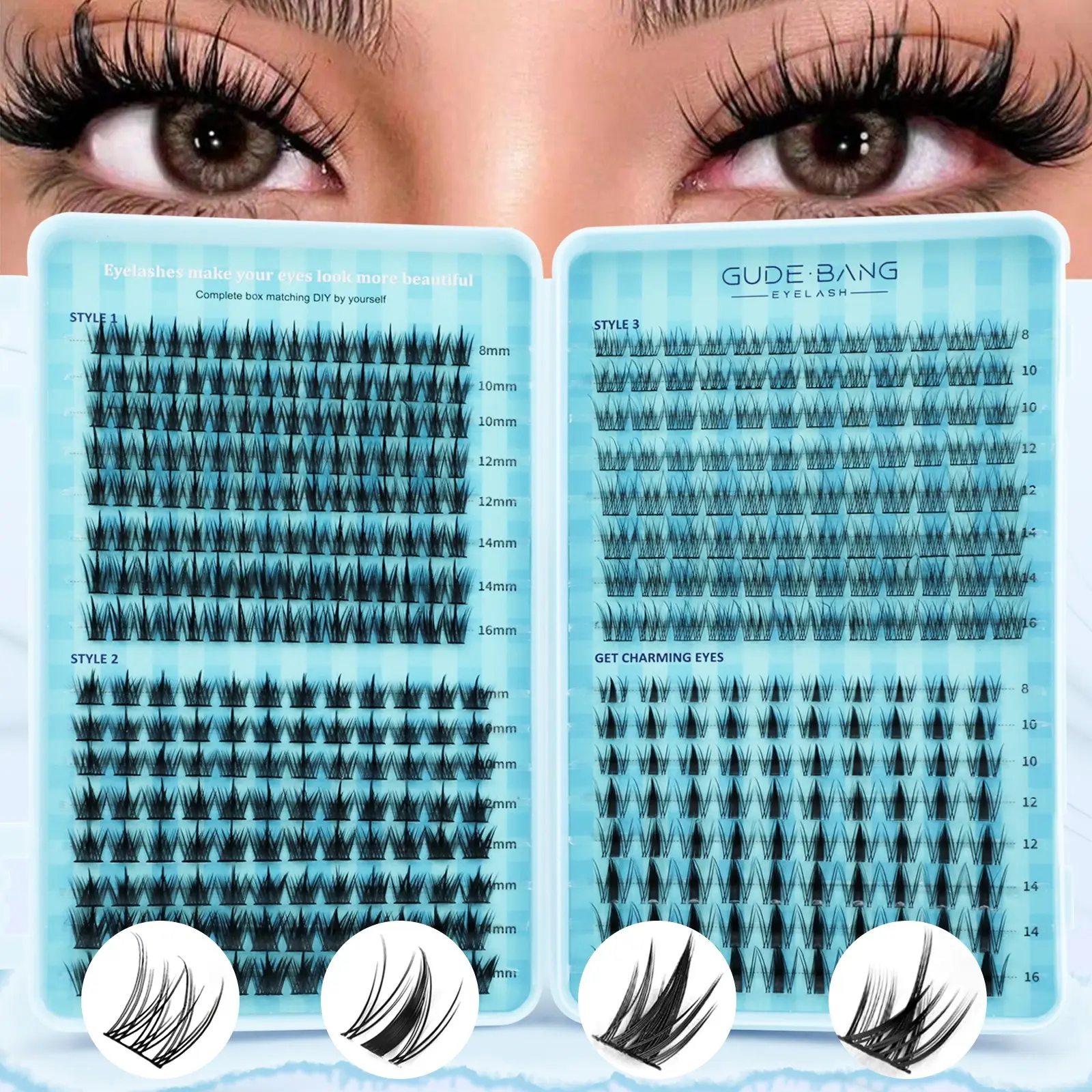 400pcs Eyelash Extension Kit with Glue, Tweezers & Remover Gel, Natural Dense Style, 8-16mm Mixed Length, Home DIY, Beginner-Friendly, Fluffy Eyelash Clusters